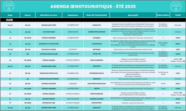 AGENDA DE L'ÉTÉ 2025 - MOIS DE JUIN