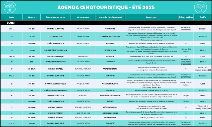 AGENDA DE L'ÉTÉ 2025 - MOIS DE JUIN